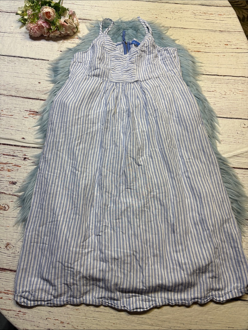 Joules Zoey Blue and White Striped Tank Midi Dress sz XL